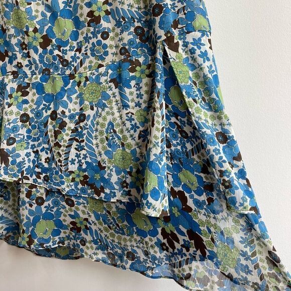 Christopher & Banks Women's Tropical Floral Tiered Ruffled Blue/Cream Skirt Sz M - Picture 4 of 7